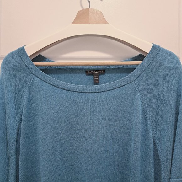 Eileen Fisher Bateau Neck Tunic 'River' Blue Tencel Stretch Size 2X - Picture 2 of 8